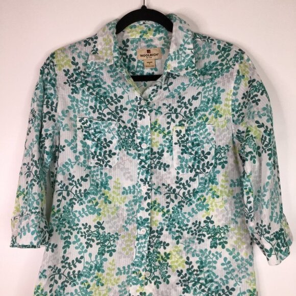 Woolrich blouse roll up sleeves green leaves - Picture 3 of 8